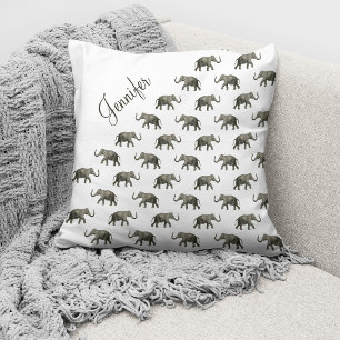Vintage Elephant Pattern Custom Name Cushion