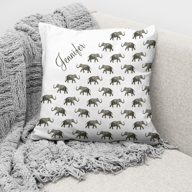 Vintage Elephant Pattern Custom Name Cushion (Creator Uploaded)