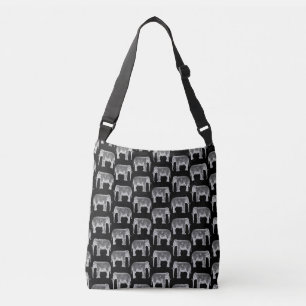 Vintage Elephant Print Pattern Black and White Art Crossbody Bag