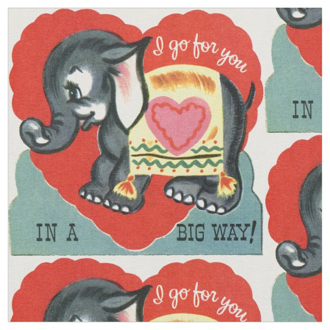 Vintage Elephant Valentine Fabric (Close Up)