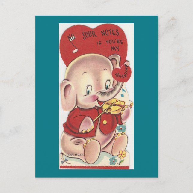 Vintage Elephant Valentine Holiday Postcard (Front)