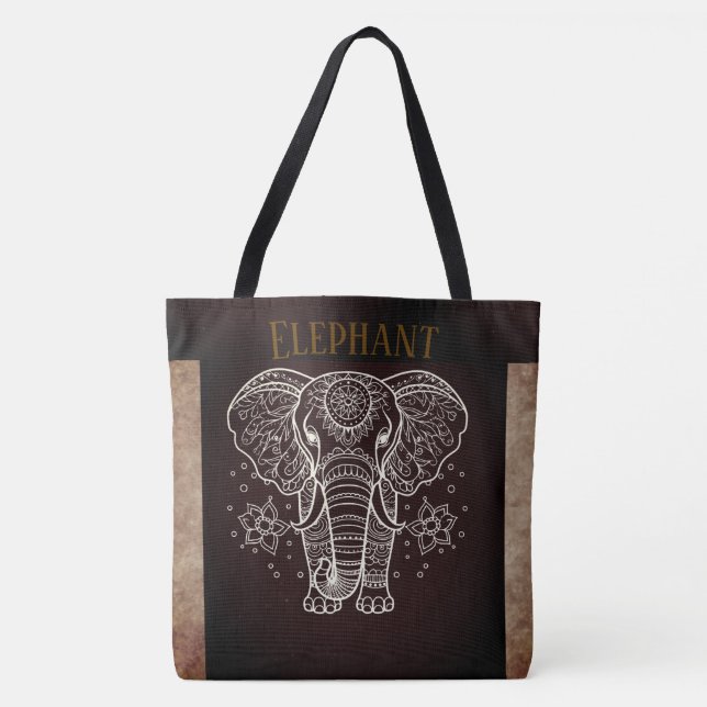 Vintage, Elephant with Flower Tote Bag (Front)