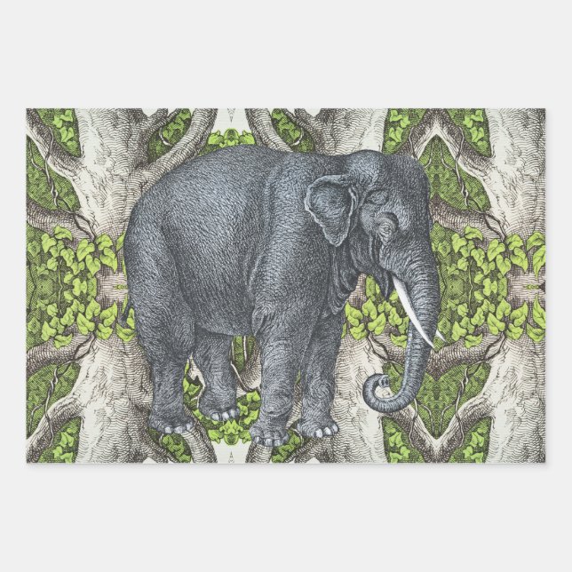 Vintage Elephant Wrapping Paper Sheet (Front)