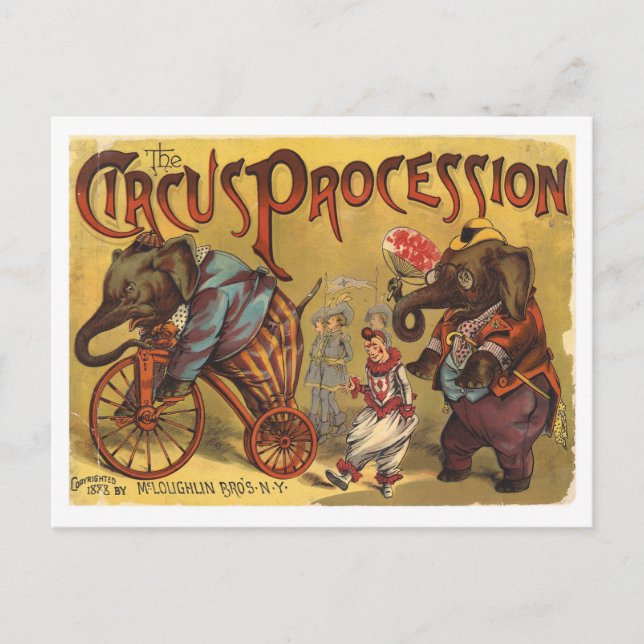 Vintage Elephants Circus Procession Postcard (Front)