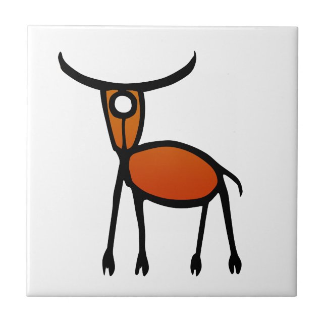 Vintage Elk Petroglyph Ceramic Tile (Front)