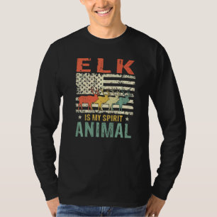 Vintage Elk Spirit Animal Retro Us American Flag T-Shirt