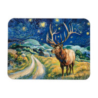 Vintage Elk Starry Night Van Gogh Countryside