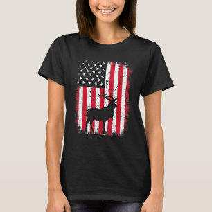 Vintage Elk Us American Flag 4th Of July Patriotic T-Shirt