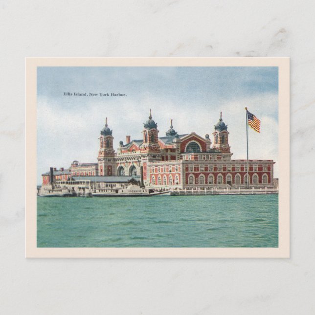 Vintage Ellis Island, New York Harbour Postcard (Front)
