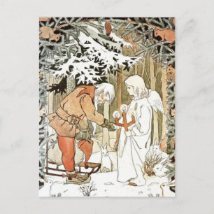 Vintage Elsa Beskow Christmas Angel Winter Scene Postcard
