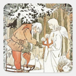 Vintage Elsa Beskow Christmas Angel Winter Scene Square Sticker