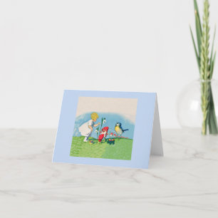 Vintage Elves Bird Easter Eggs Holiday Card