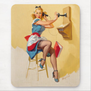 Vintage Elvgren Telephone Pin-up Girl Retro Mouse Pad