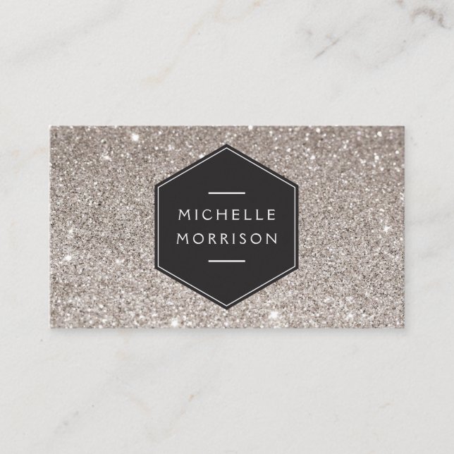 Vintage Emblem on Silver Glitter Business Card (Front)