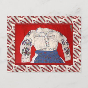 Vintage emboidered folk costume blouse postcard