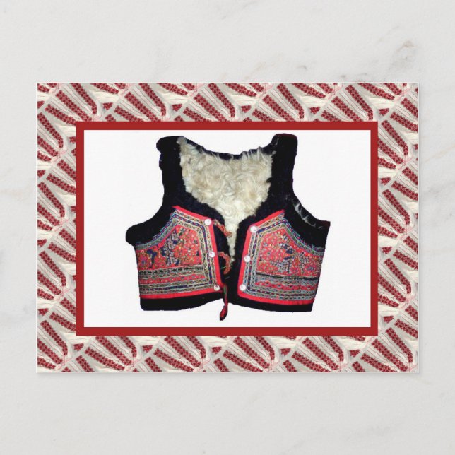 Vintage emboidered folk costume vest postcard (Front)