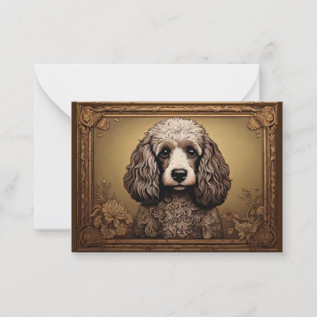 Vintage Embossed Copper Poodle Note Card (Front)
