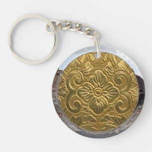 Vintage Embossed Gold Pattern Silver Key Ring