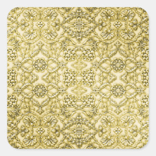 Vintage Embossed Metallic Gold Foil Floral Design Square Sticker