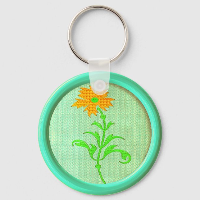 Vintage embroidered daisy sewing button keychain (Front)