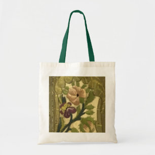 Vintage Embroidered Leaves and Flowers Tote Bag