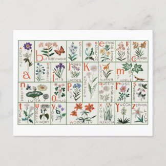 Vintage embroidery alphabet sampler | Wildflowers Postcard