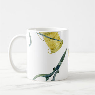 Vintage embroidery watercolor seamless pattern. coffee mug