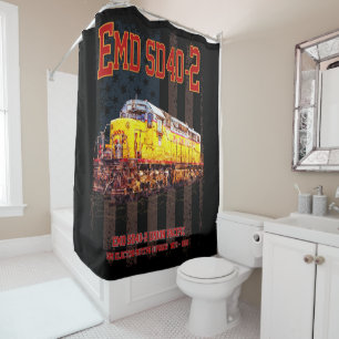 Vintage EMD SD40-2 Diesel Locomotive American flag Shower Curtain