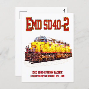 Vintage EMD SD40-2 Diesel Locomotive. Postcard