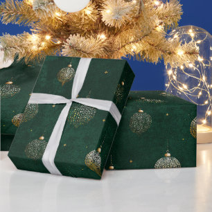 Vintage Emerald Gold Christmas Pattern  Wrapping Paper