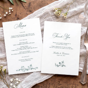 Vintage Emerald Green Floral Victorian Wedding Menu