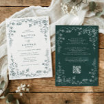 Vintage Emerald Green French Floral Wedding Invitation<br><div class="desc">Elegant emerald green florals arranged within an ornate chinoiserie floral frame give this vintage french wedding invitation a rich, timeless look. The detailed botanical artwork and delicate toile de jouy style accents create a romantic wedding design inspired by classic wedding stationery and Victorian floral illustrations. The deep emerald palette adds...</div>