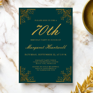 Vintage Emerald Green Gold 70th Birthday Invitation