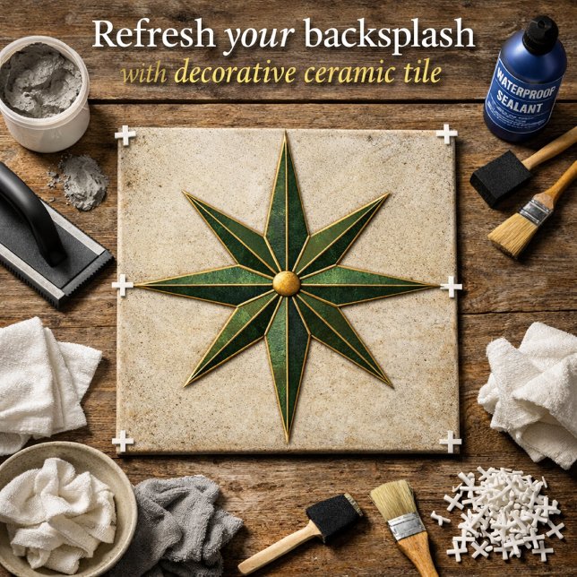 Vintage Emerald Green Star Backsplash Ceramic Tile (Creator Uploaded)