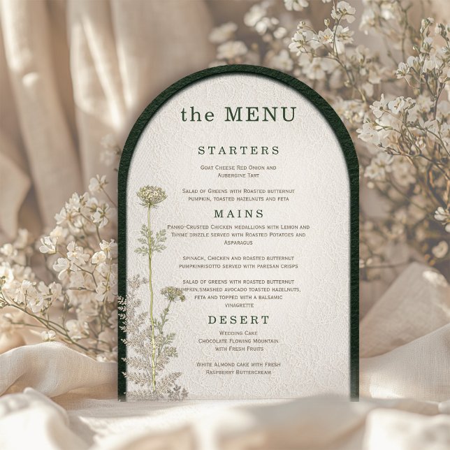 Vintage Emerald & Ivory Botanical Wedding Menu Invitation (Creator Uploaded)