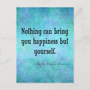 Vintage Emerson Happiness Inspirational Quote Blue Postcard