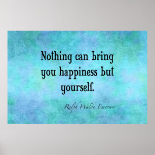 Vintage Emerson Happiness Inspirational Quote Blue Poster