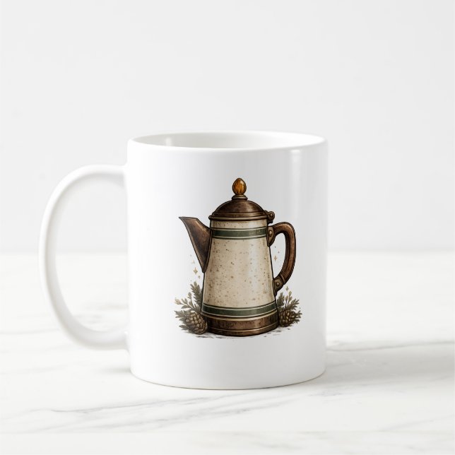 Vintage Enamel Coffee Pot Mug (Left)