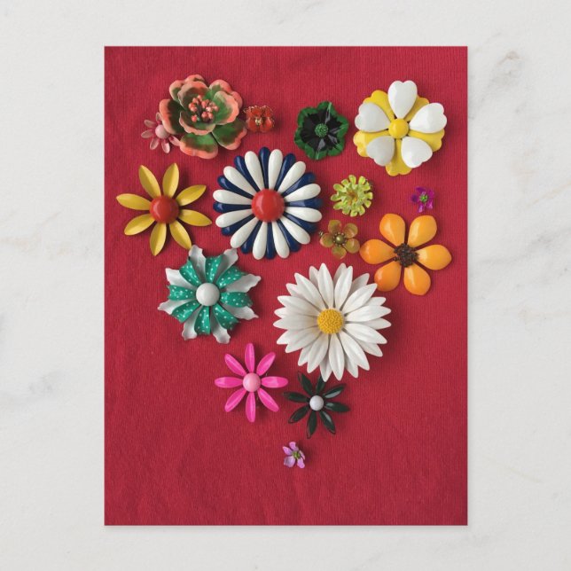 Vintage enamel flower pin heart postcard (Front)