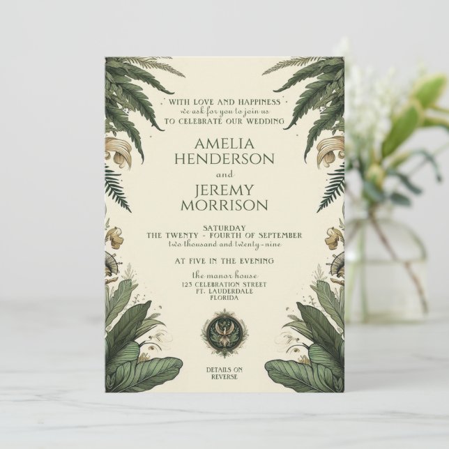 Vintage Enchanted Forest Invitation with QR Code (Standing Front)