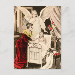 Vintage Engel Schutzengel, Mutter und Kind am Bett Postcard