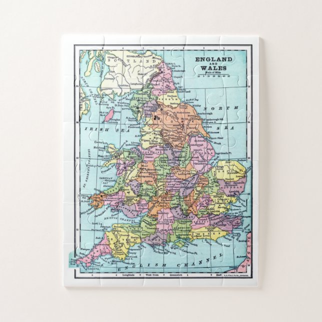 Vintage England and Wales Map Jigsaw Puzzle (Vertical)