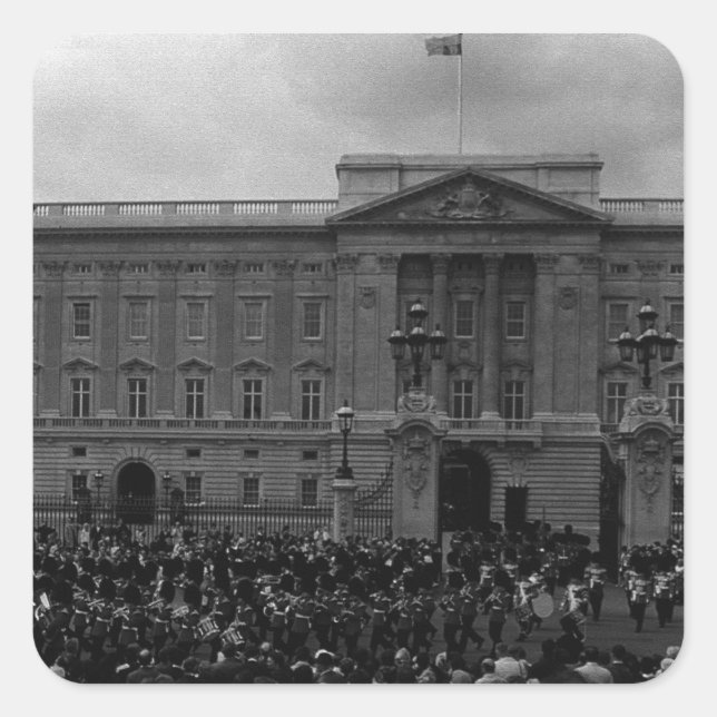 Vintage England London Old Guard Buckingham Palace Square Sticker (Front)