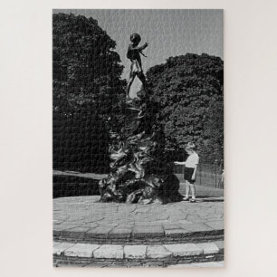 Vintage England London Peter Pan statue Kensington Jigsaw Puzzle