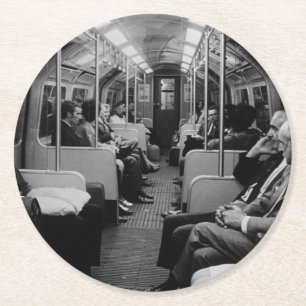 Vintage England London railway inside coach 1970 Round Paper Coaster
