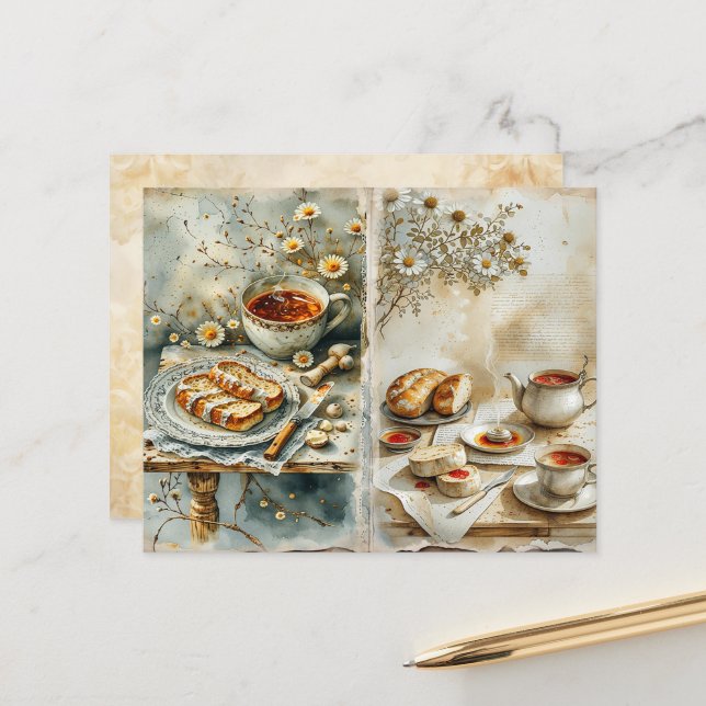 Vintage English Breakfast Scrapbook Paper (Front/Back In Situ)