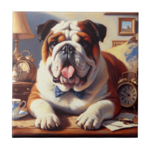 Vintage English Bulldog Illustration Ceramic Tile