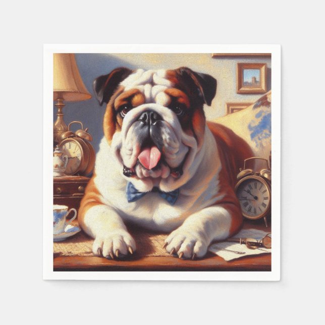 Vintage English Bulldog Illustration Napkin (Front)