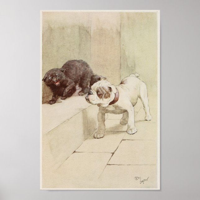 Vintage English Bulldog Illustration Poster (Front)