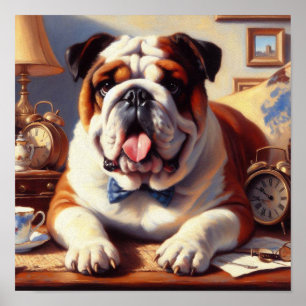 Vintage English Bulldog Illustration Poster